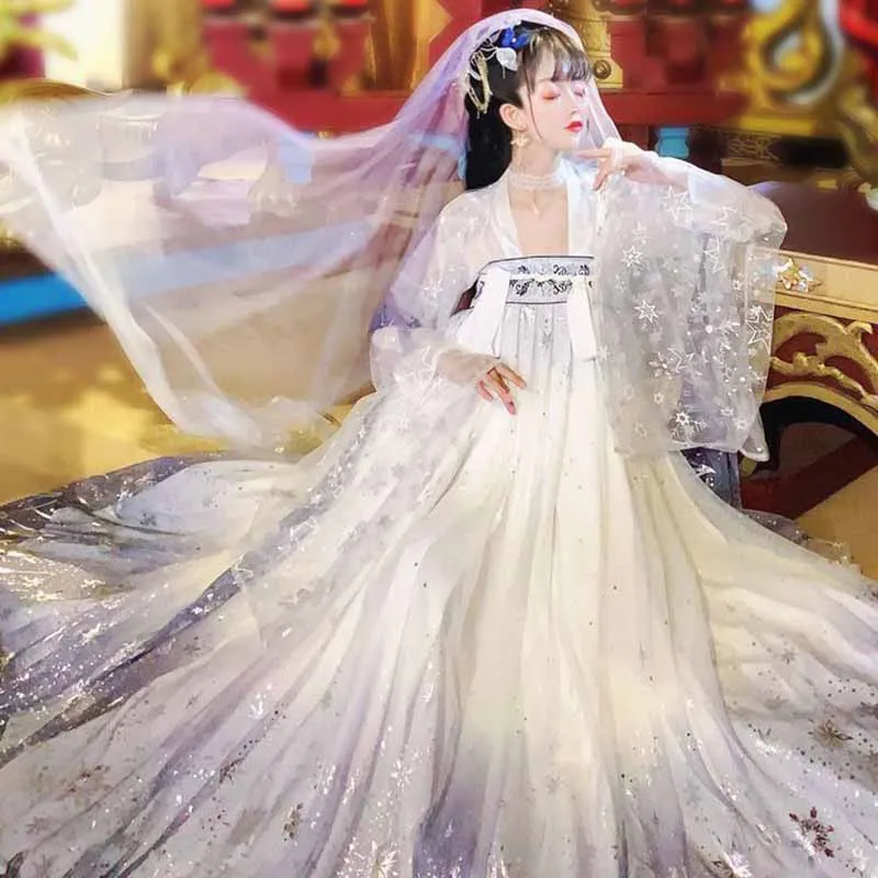 Chinese Hanfu Dress Women Carnival Cosplay Costume Ancient Traditional Hanfu Sets White Blue Dance Dress Plus Size XL