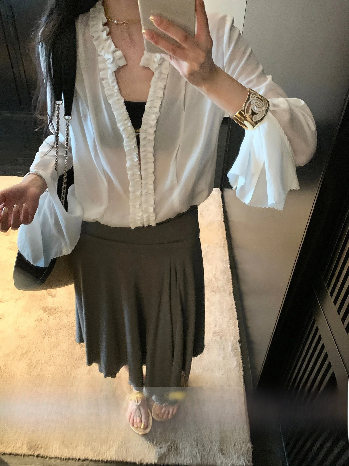 

Long Sleeve White Shirt Cold Brew Heavy Plant Extract 100 Lyocell Wood Grain Door Front Casual Style Women's Shirt