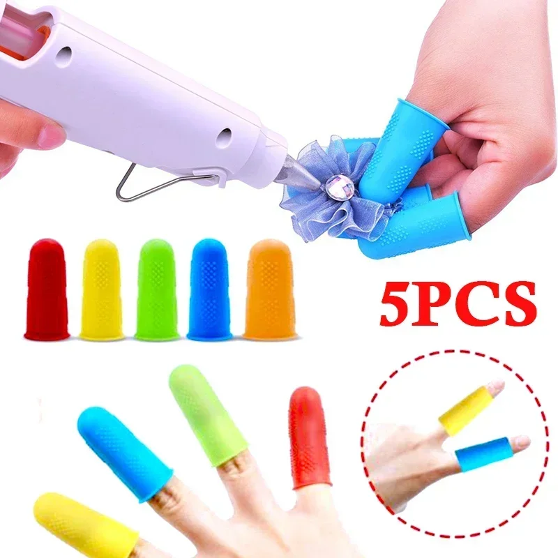 5pcs Finger Protection Tips Silicone Thumb Elastic Cover Random Color Anti-Burn Craft Work Hot Glue Gun / Craft / Sewist Tool