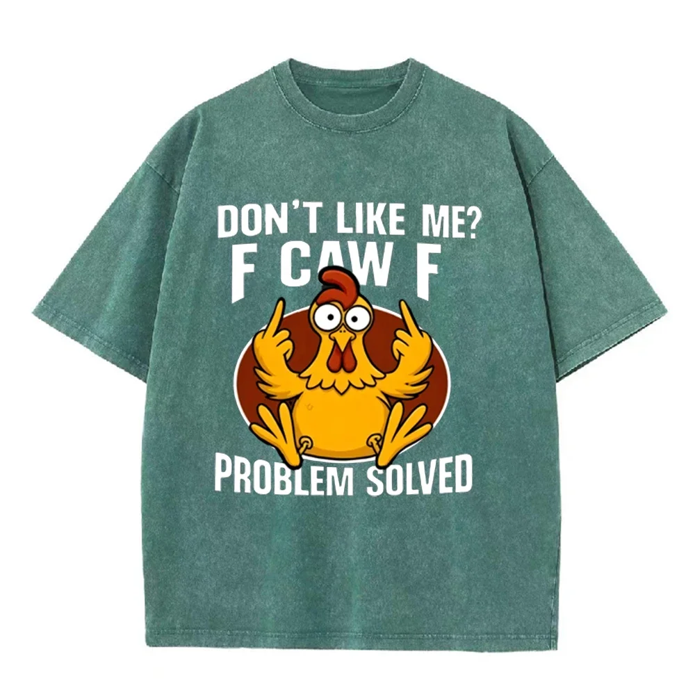 2026 Vintage Washed Beige T Shirt Funny Middle Finger Rooster Slogan Graphic Unisex Casual Streetwear Tee