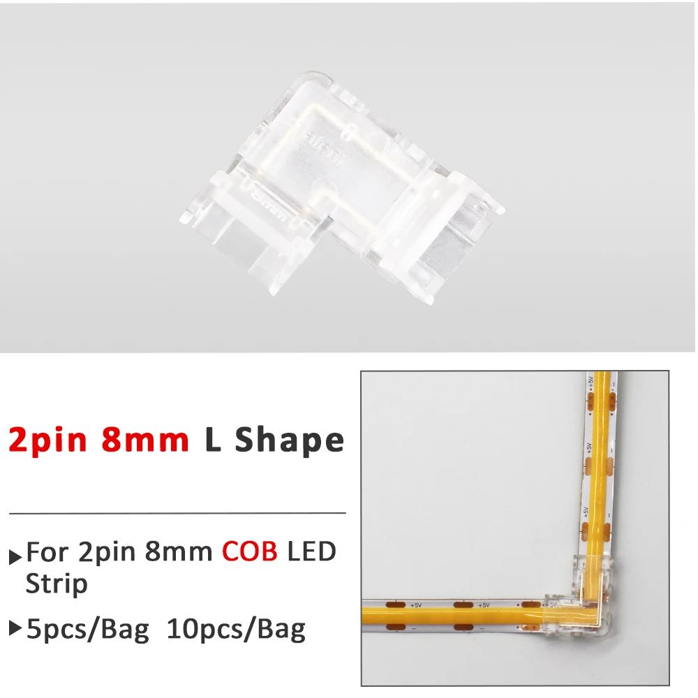 5 قطعة 10 قطعة 2Pin 8 مللي متر COB LED قطاع موصل لا لحام لا منطقة مظلمة موصل صغير قطاع لشريط L شكل قطاع إلى سلك