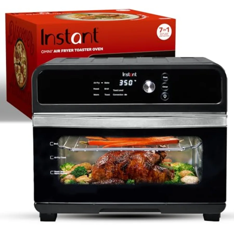 

Omni 19QT/18L Toaster Oven Air Fryer 7-in-1 Functions Black Fits 12 Pizza Crisps Broils Bakes Roasts Toasts Warms Convection 10
