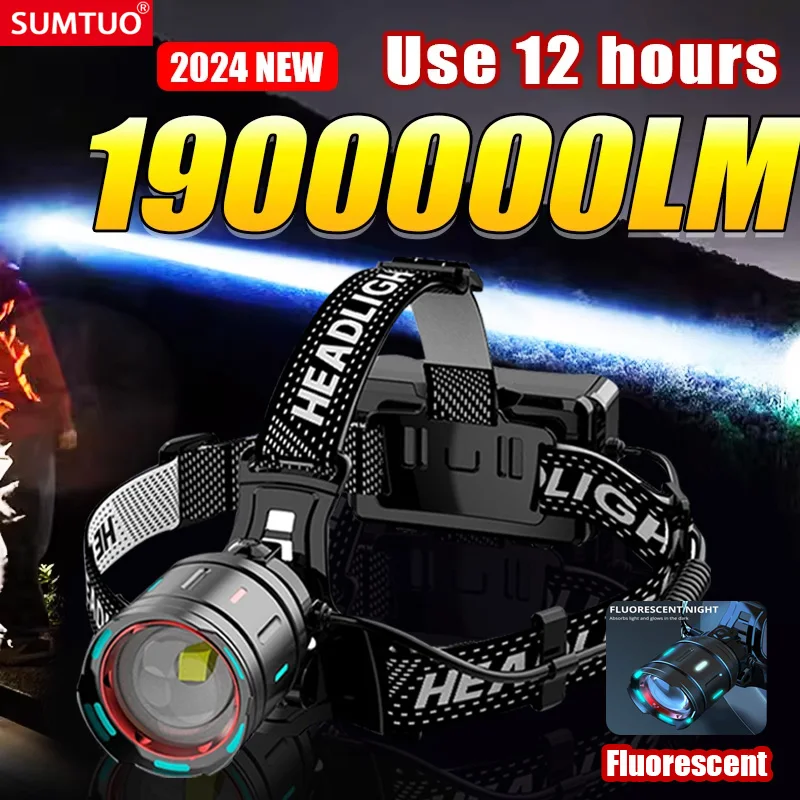 

New 1900000LM Most Powerful Headlamp 800W Headlight USB Rechargeable Head Flashlight High Power Outdoor Head Lamp Fishing Light