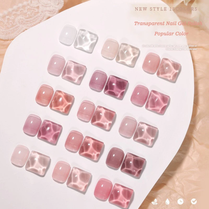 เจลทาเล็บคุณภาพสูง 60 ชิ้น/ชุด สไตล์เกาหลี Y2k กึ่งถาวร สีนู้ด-เจลลี่ ซิร์ป เจล ลอกออกได้ด้วยน้ำยา ใช้กับหลอดไฟยูวีและแอลอีดี อุปกรณ์ตกแต่งเล็บ