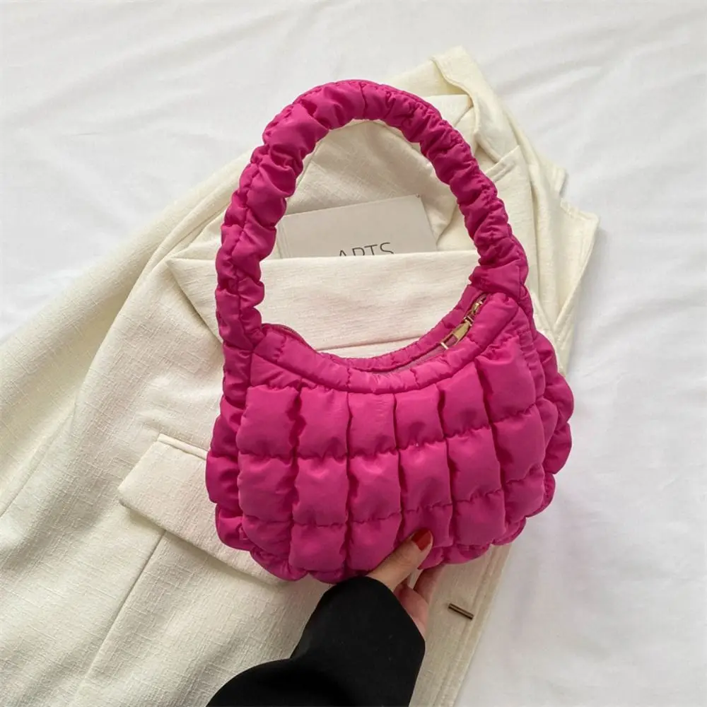 

Lattice Bubble Shoulder Bag Lightweight Korean Style Fold Fold Cloud Handbag Plaid Storage Bag Travel