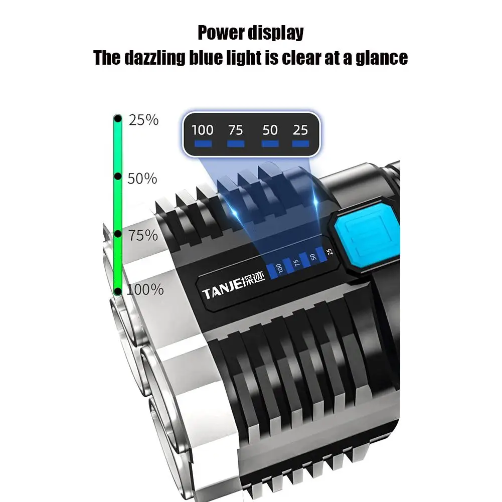 5Pcs 4 LED+COB Beads Strong Flashlight USB Charging Power Display Portable Torch view 5