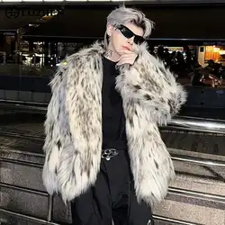 LUZHEN Popular High End Trendy Faux Fur Overcoat Leopard Personalized Elegant Casual Windproof Winter Men's Tops New Coat LZ7984