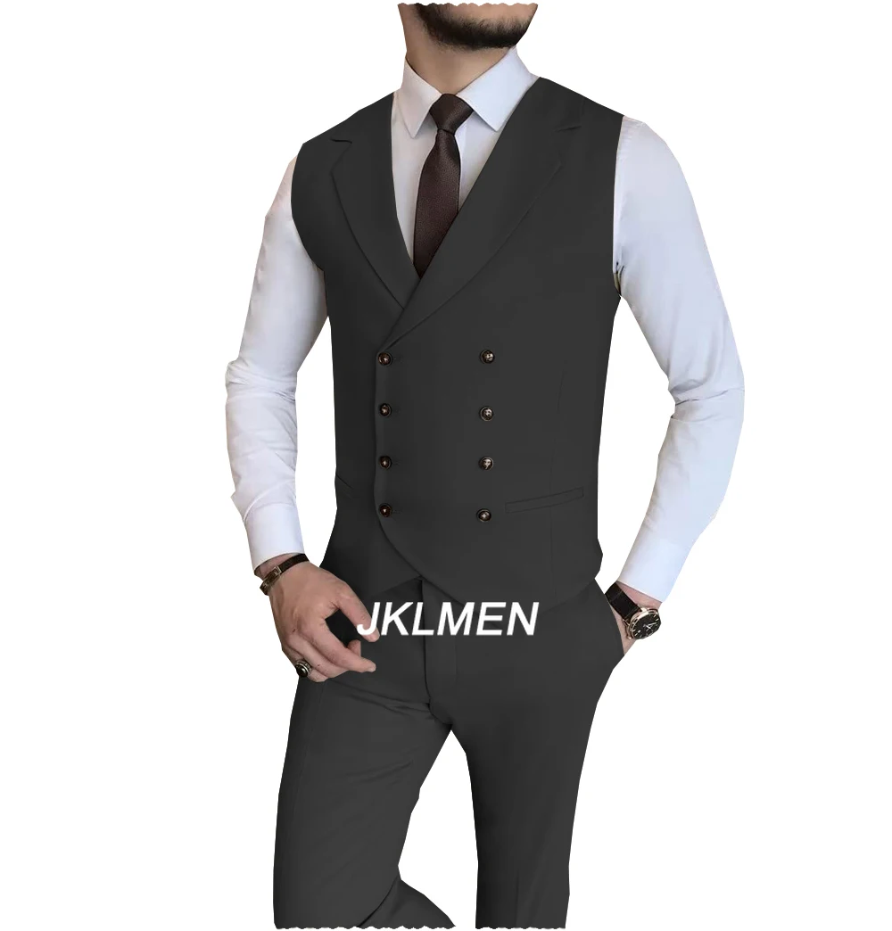 

Black Men Vest Notch Lapel Double Breast Waistcoat Fashion Casual Business Groom Wedding Tuxedo Dress（Vest+Pants）