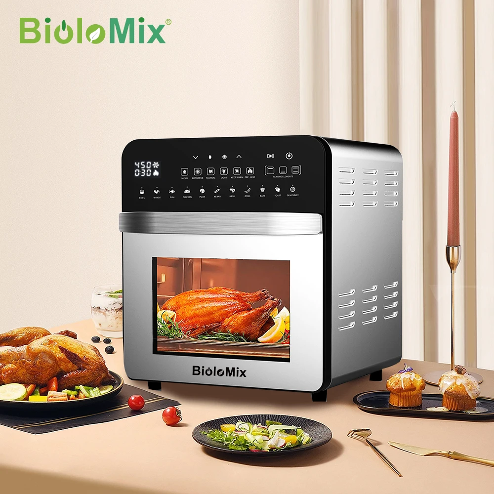 BioloMix 15L 1700W Dual Heating Air Fryer Toaster Rotisserie and Dehydrator 11-in-1 Countertop Stainless Steel Oven