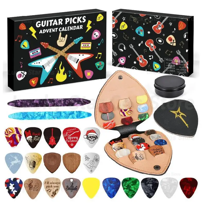 

Guitar Picks Christmas Advent Calendar 24 Days Countdown Calendar with 20 Guitar Picks 2 Oud Picks Pick Holder Christmas Gift