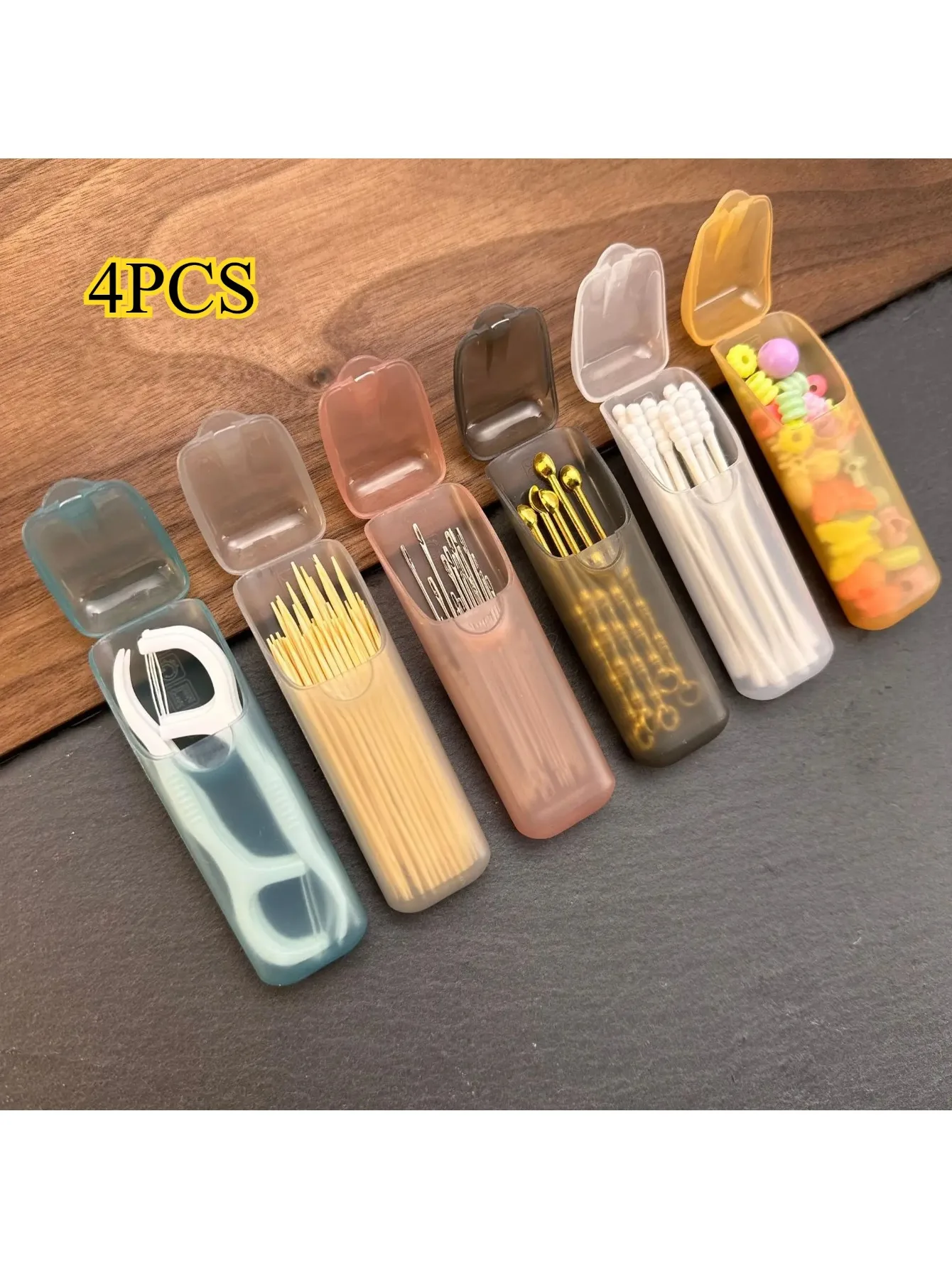 

4 mini portable storage PP plastic travel toothpicks, dental floss storage compartments, multi-functional universal size