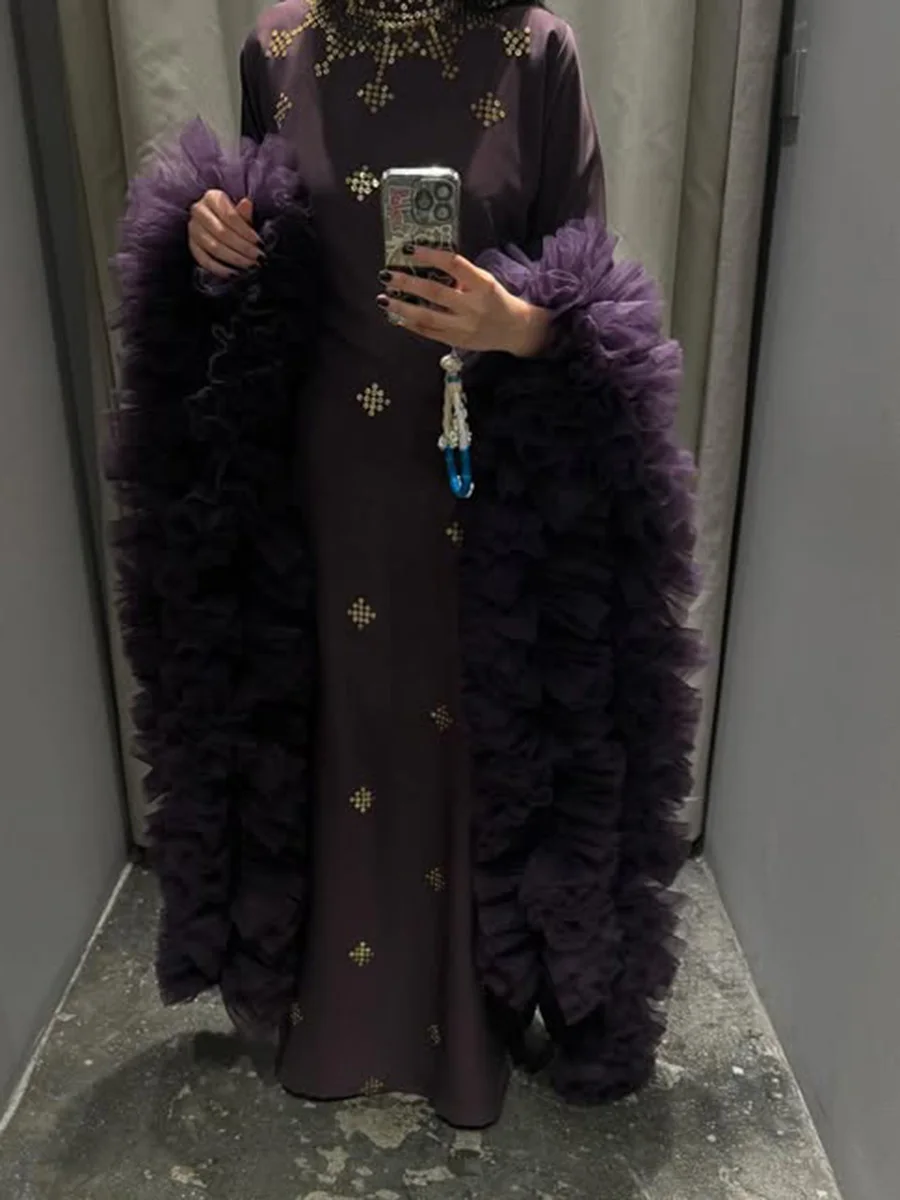 Vgh lantejoulas emendadas chique vestidos longos de noite para mulheres gola manga alargamento retalhos em camadas malha cerimônia vestido feminino