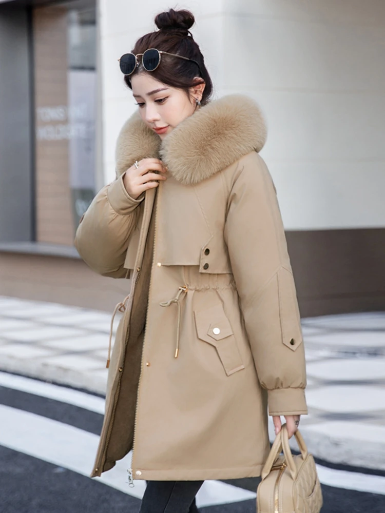 

Парка женская зимняя водонепроницаемая средней длины, с круглым вырезом, удлиненная, для офиса и повседневной носки