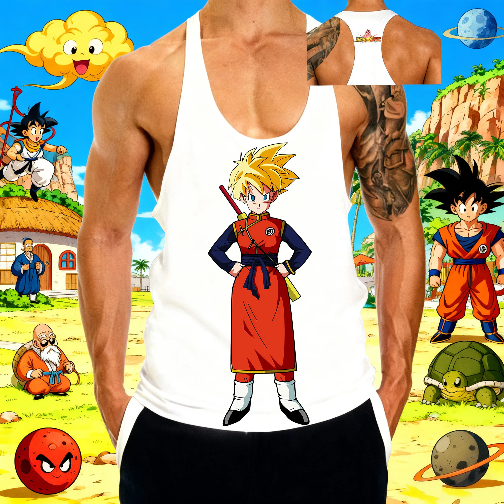 

Popular Anime "Dragon Ball" Tranx Pattern Print 2025 Summer New Hot Selling Men's Sports Gym Breathable Cotton Sleeveless Vest