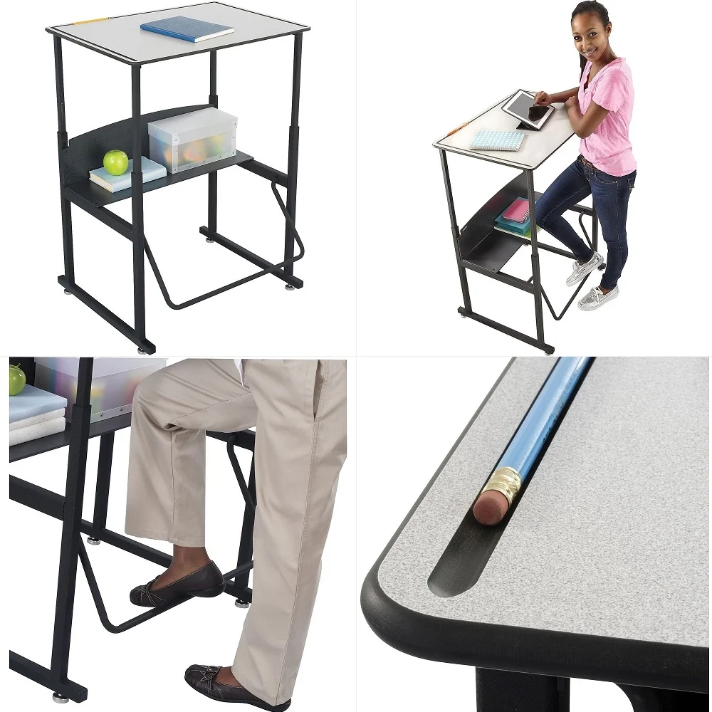 

AlphaBetter StandUp Student Desk with Book Box, Features a Swinging Pendulum Footrest Bar amp a 28 W x 20 D Durable Desktop, Ad
