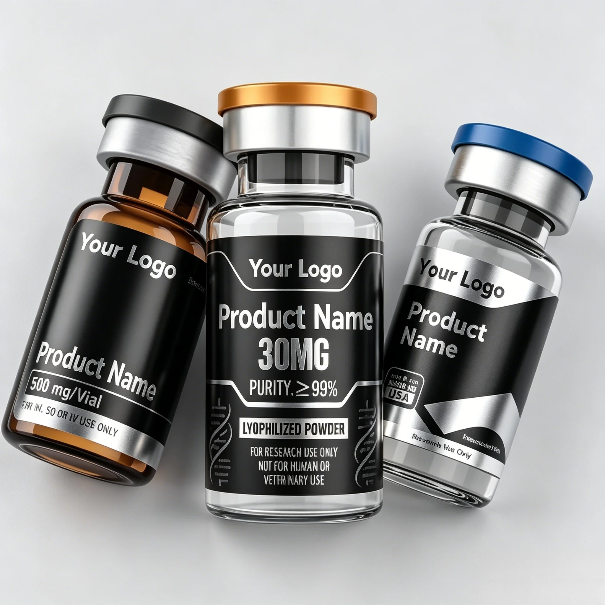Deluxe Glossy Vinyl Stickers & Supporting Boxes Custom Packaging for 3ml-30ml Beauty Peptide Vials - Detail 1