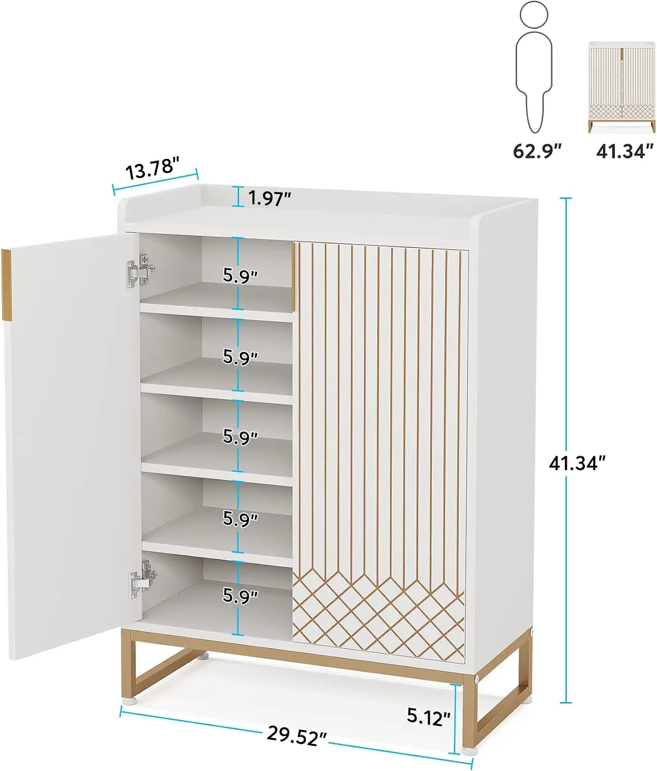 5 Tier Shoe Storage Cabinet With Doors Holds 25 Pairs Wooden Modern Organizer For Entryway Living Room Bedroom Hallway Closet Wh