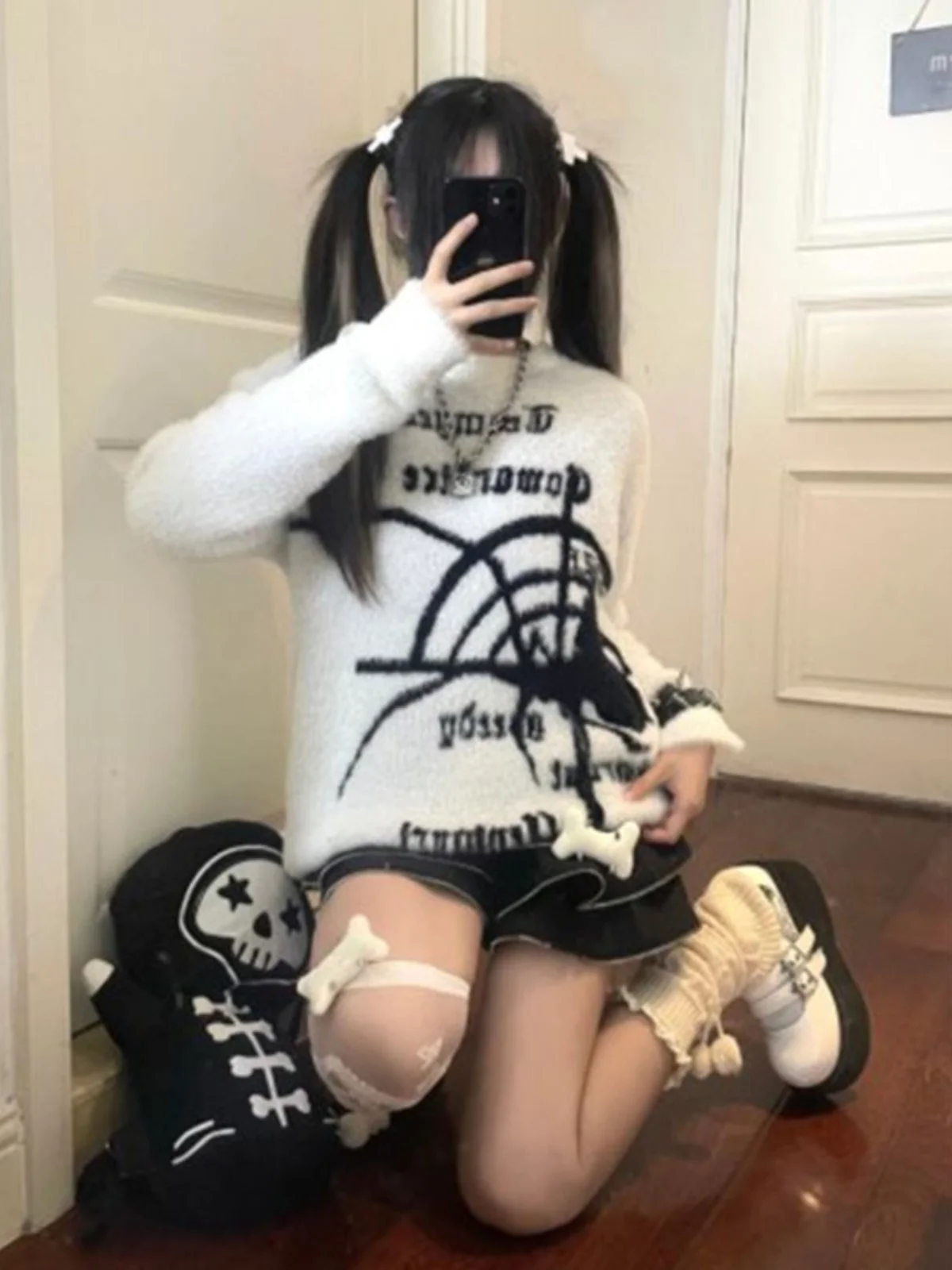 Pull en fausse fourrure blanche douce pour femme, pull Y2K, tricoté paresseux, irt Aby, Culture du vent, Punk Sle, automne hiver