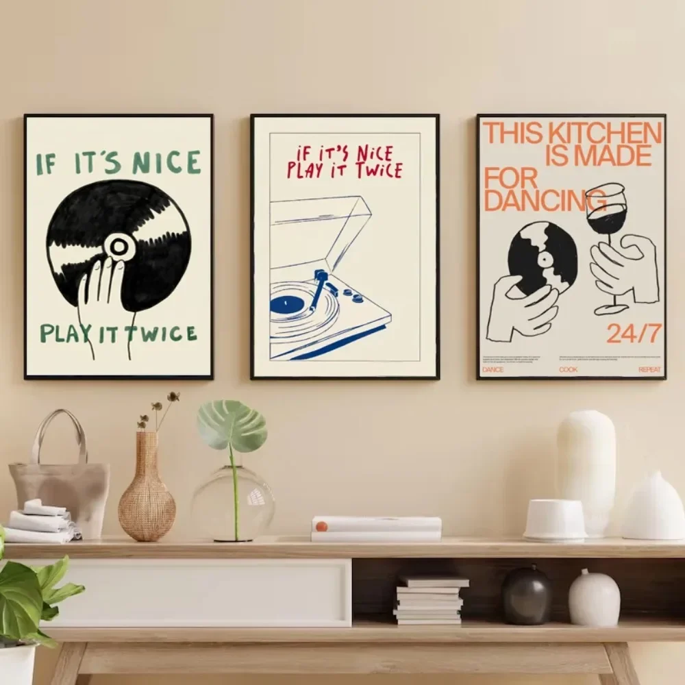 Music Themed Wall Art Canvas Painting If It's Nice Play It Twice Record Player Print Poster Retro Living Room Bedroom Home Decor
