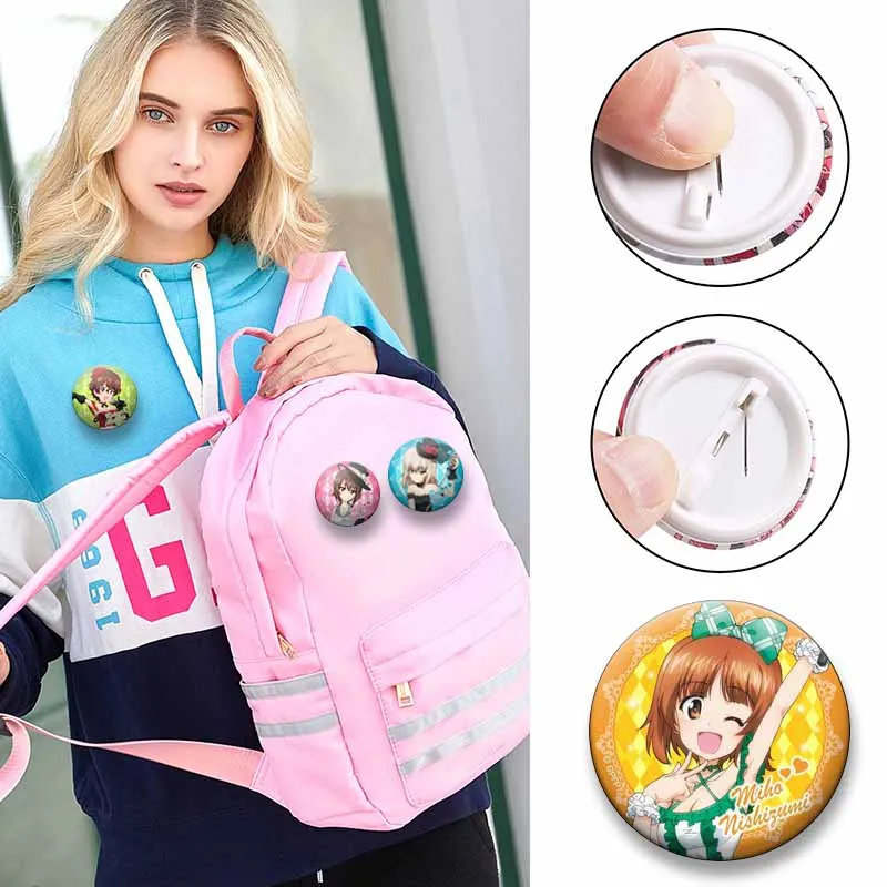 Anime GIRLS Und PANZER Lapel Pins Cartoon Snap-in Brooch for Bag Clothes Accessories Akiyama Reizei Mako Isuzu Hana Badge Gifts