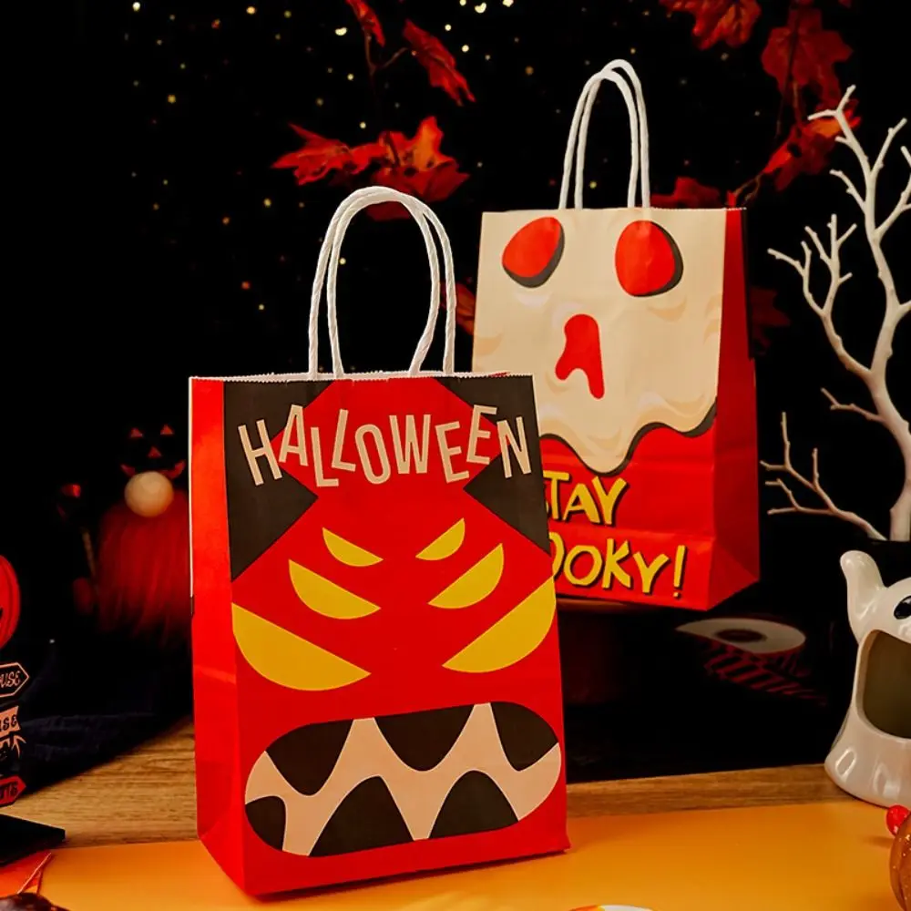 Halloween Kraft Paper Bag Treat Bags Pumpkin Ghost Bat Cat Pattern Totes Bag Trick or Treat Halloween Party Favor