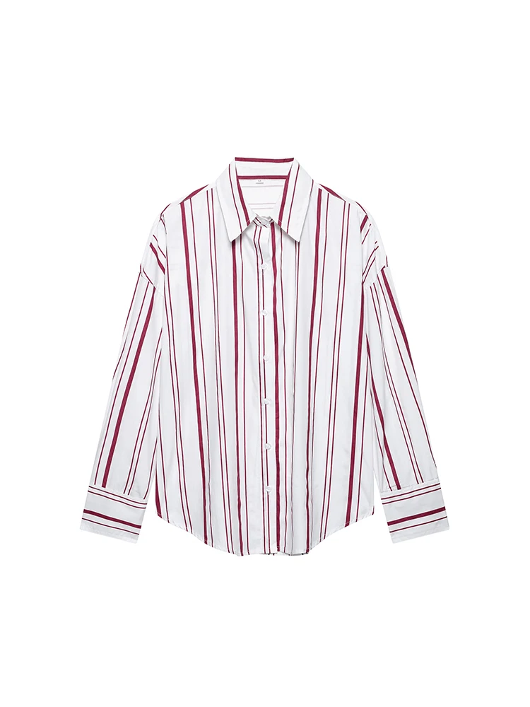 

KUCLUT Women Fashion Striped Single Breasted Blouse Vintage Lapel Neck Long Sleeves Female Chic Lady Shirts
