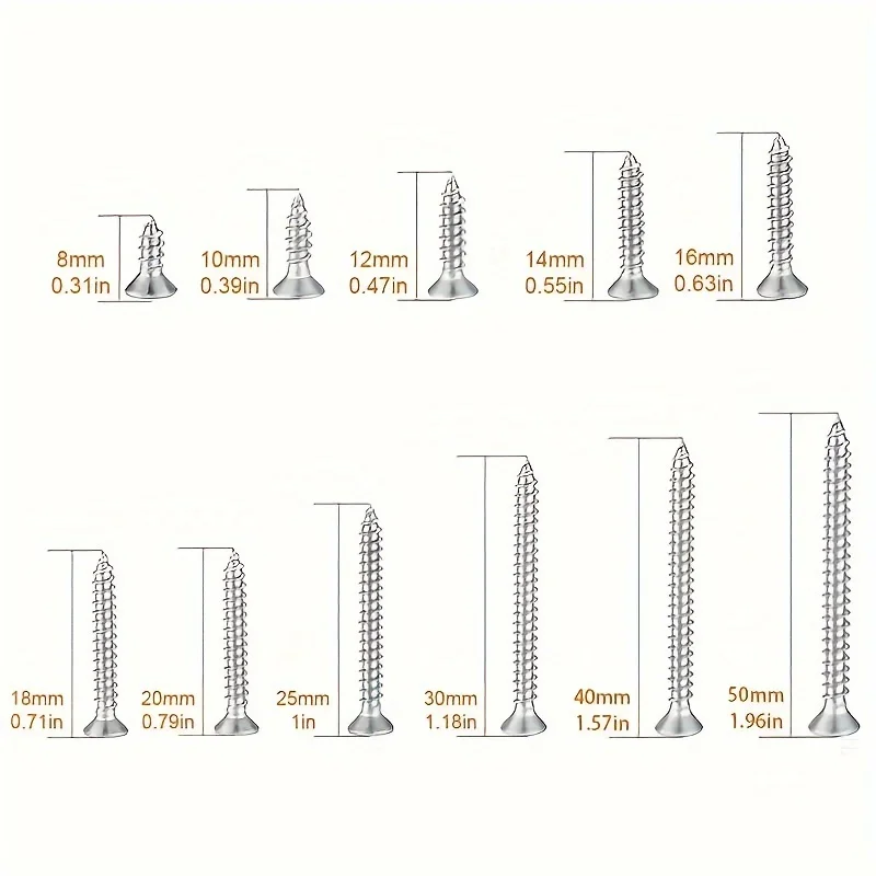 500pcs 304 stainless steel cross countersunk self-tapping screw assorted set flat head cross screw set
