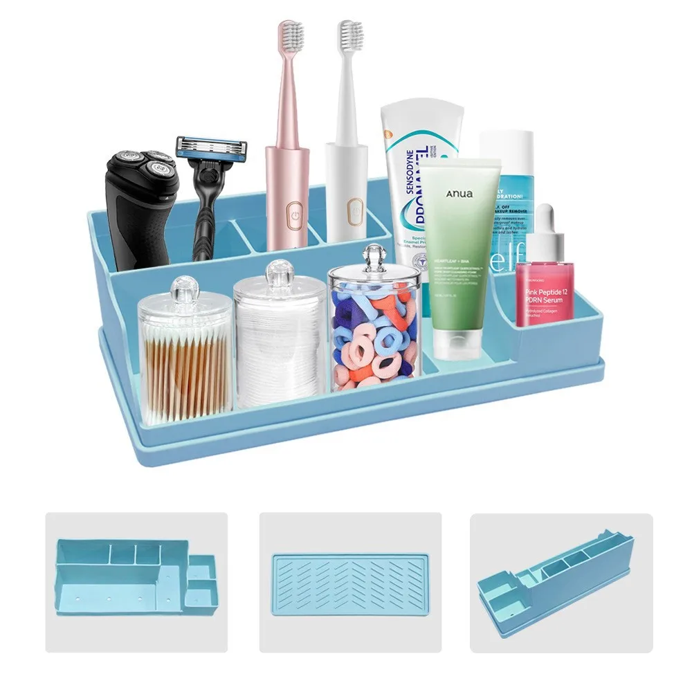 

Силиконовая полка для хранения с дренажным ящиком для хранения, полка для туалетного столика, столешница для ванной комнаты, держатель для зубных щеток, большая емкость для хранения