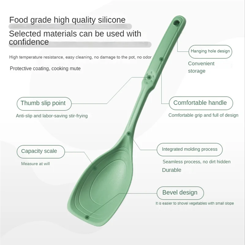 ONCE Silicone Cooking Spoon,Non-Stick Slotted And Solid Spoon Set With Deep Bolw And Measurement Mark, Kitchen Utensils