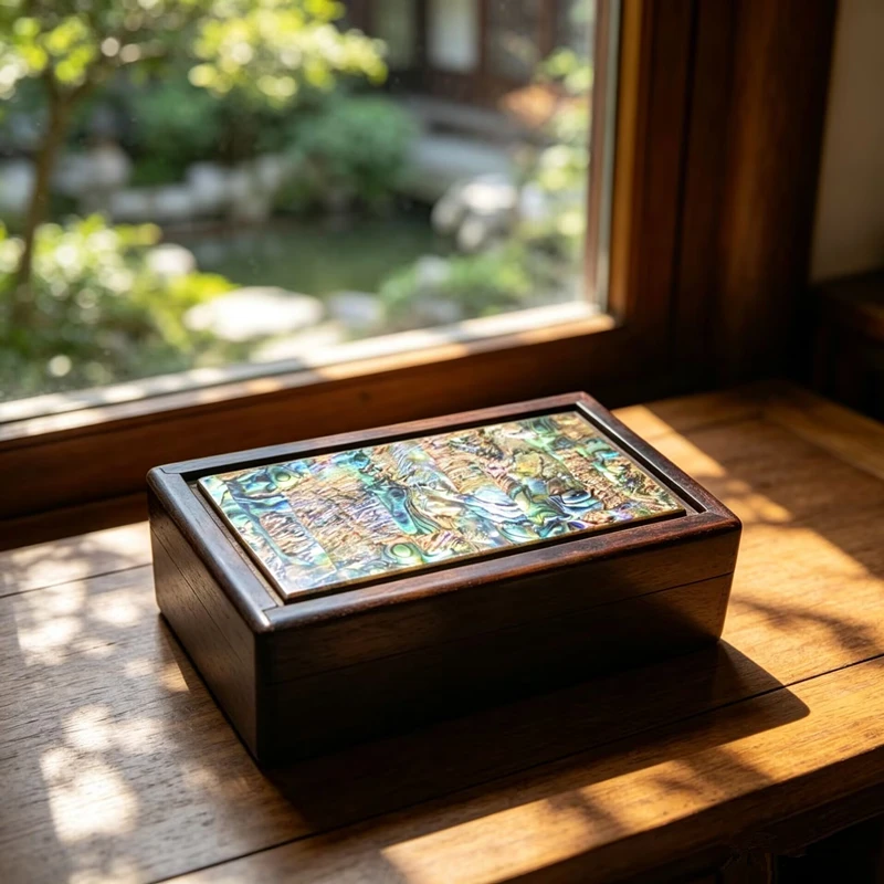 FLEXFIL Jewelry Storage Box Vintage for Women Shell Handmade Intangible Cultural Heritage Pine Solid Wood Accessories Gift Box