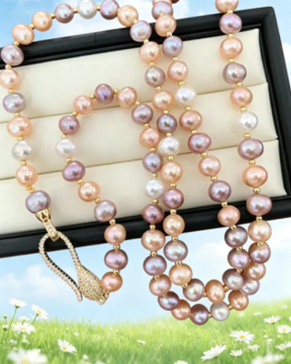 

Gorgeous necklace AAAA9-10mm natural South Sea round multi-color pearl necklace 18 inch/22 inch