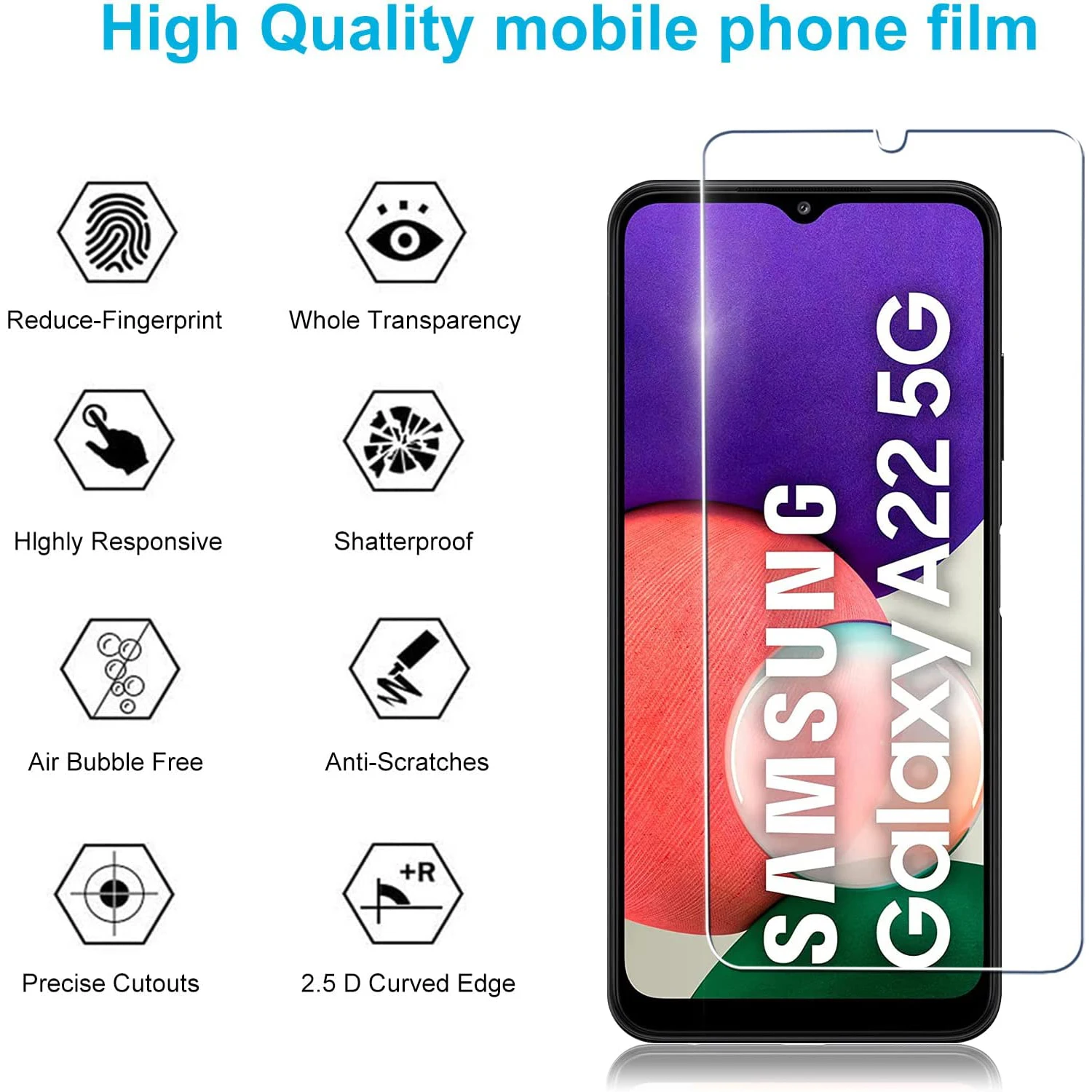 Vidrio Protector de pantalla 9H para Samsung Galaxy A22 5G, película de vidrio templado HD, 2, 4 piezas