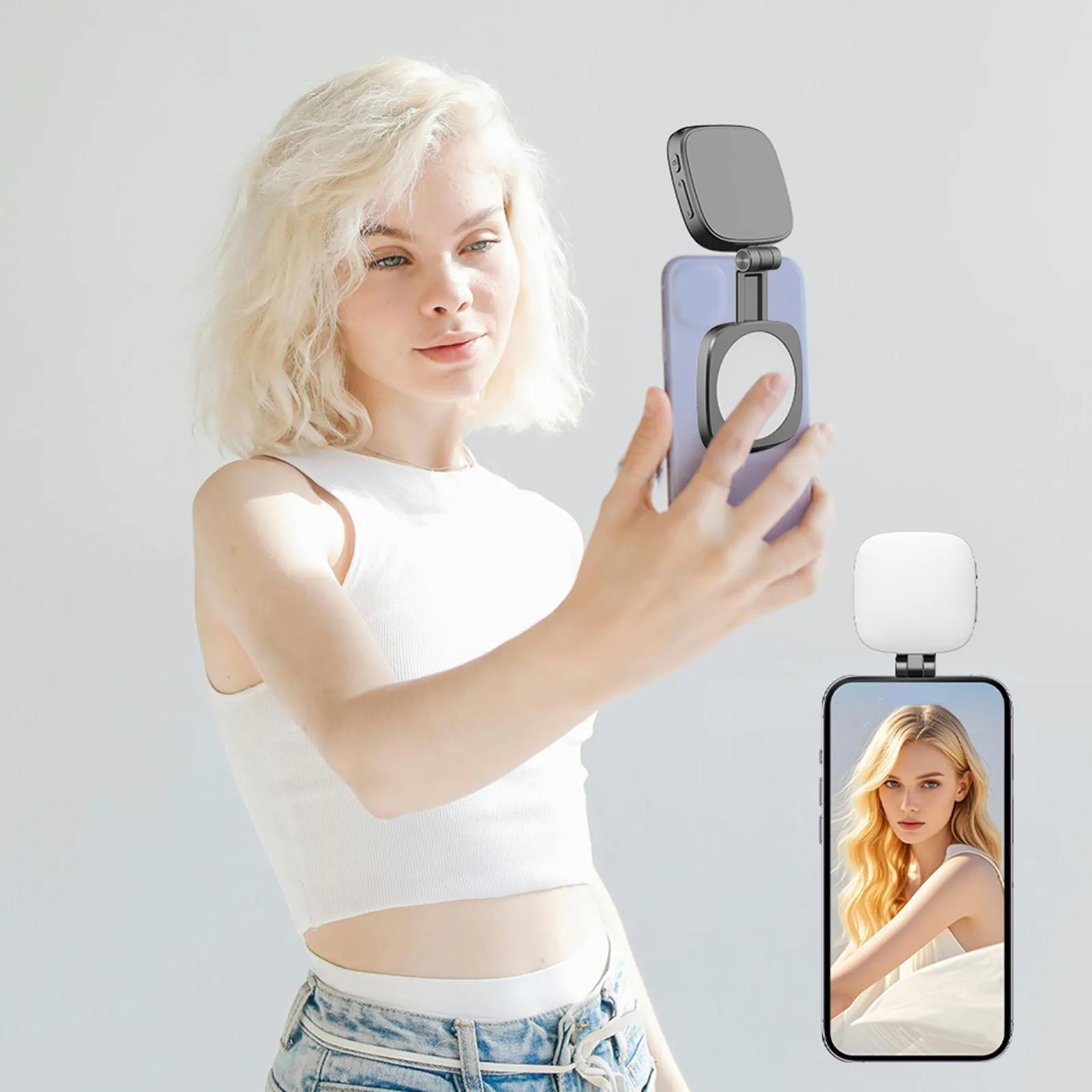 Selfie Ring Light with Mirror Portable Magnetic LED Video Photography Light Rechargeable for Smartphones Tablets