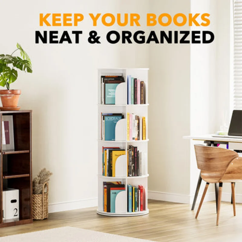 custom.Revolving 360 Book Shelf Tower Storage Round Carousel Spinning Bookcase Lazy Susan 4 Tier Rotating Bookshelf