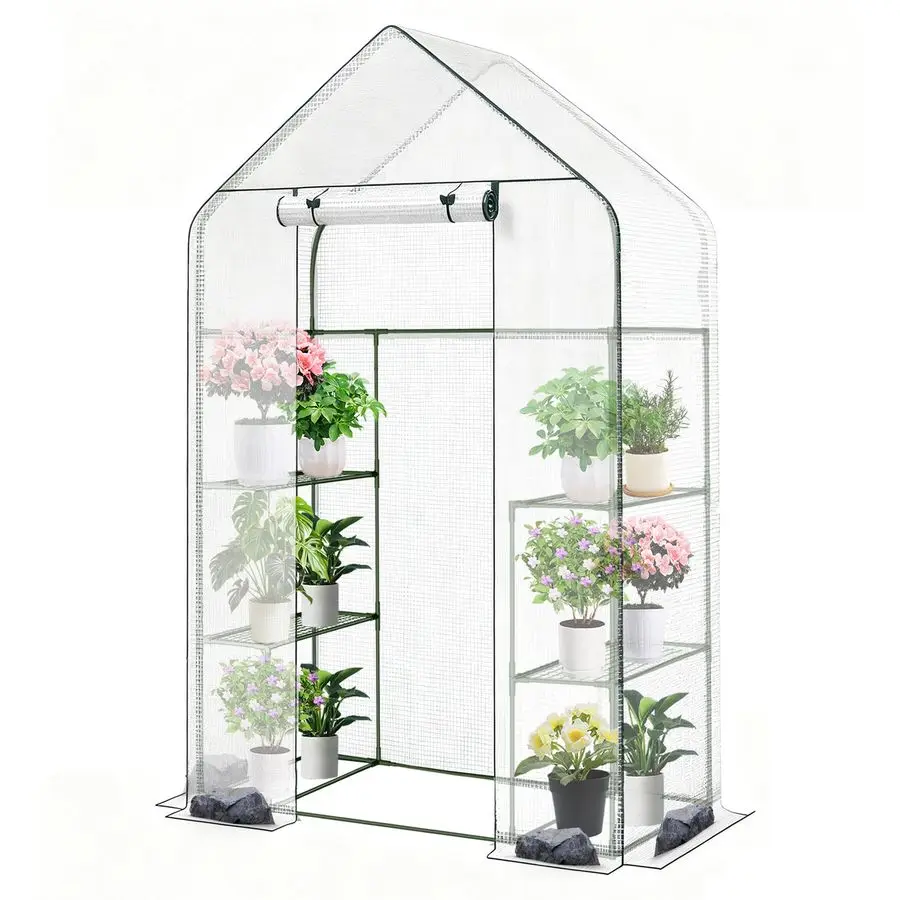 

Уличная теплица 55.1 x 27.6 x 78.7 см, большая теплица для растений с утолщенным покрытием из ПЭ, 3 уровня, 8 полок