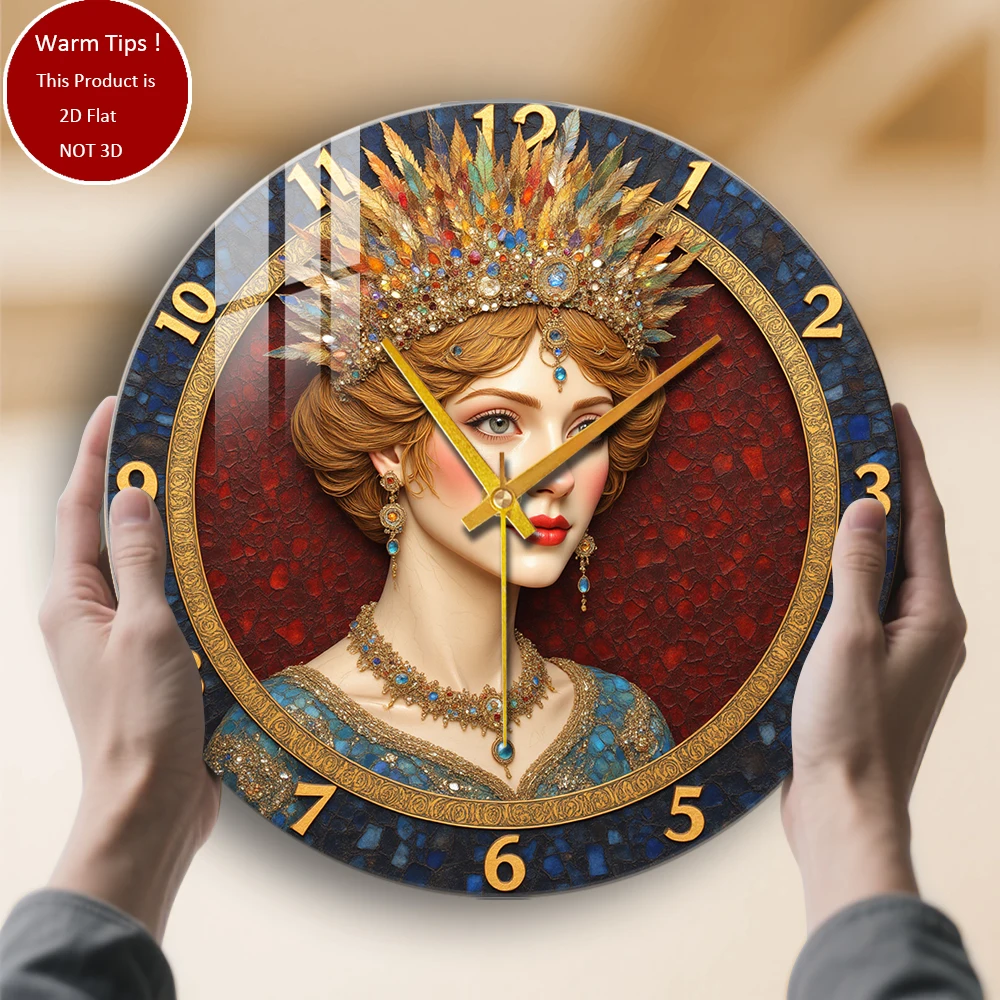

Настенные часы из закаленного стекла, часы с портретом Regal Woman, подходящие для настенного декора или настольного дисплея в любом месте