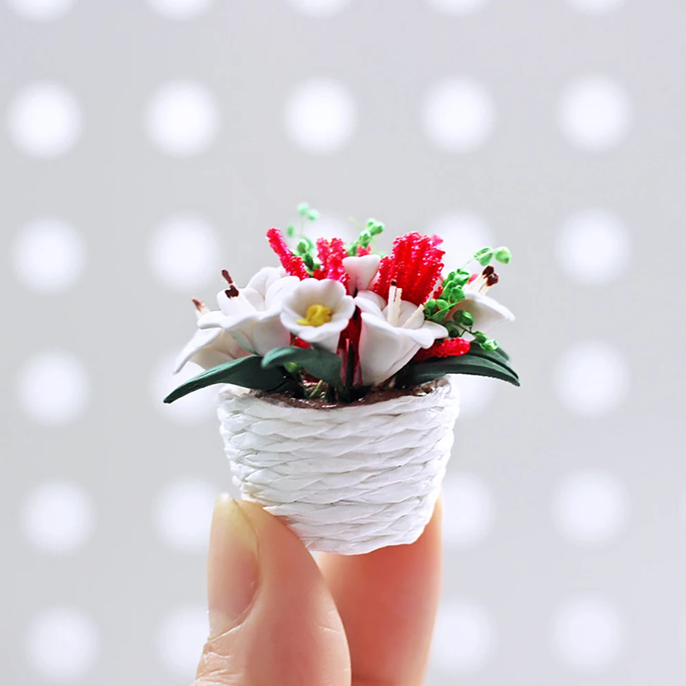 

1Pcs 1/12 Doll House Accessories Miniatures Flower Arrangement Mini Potted Plant Model Toy for Dollhouse Decoration OB11 bjd