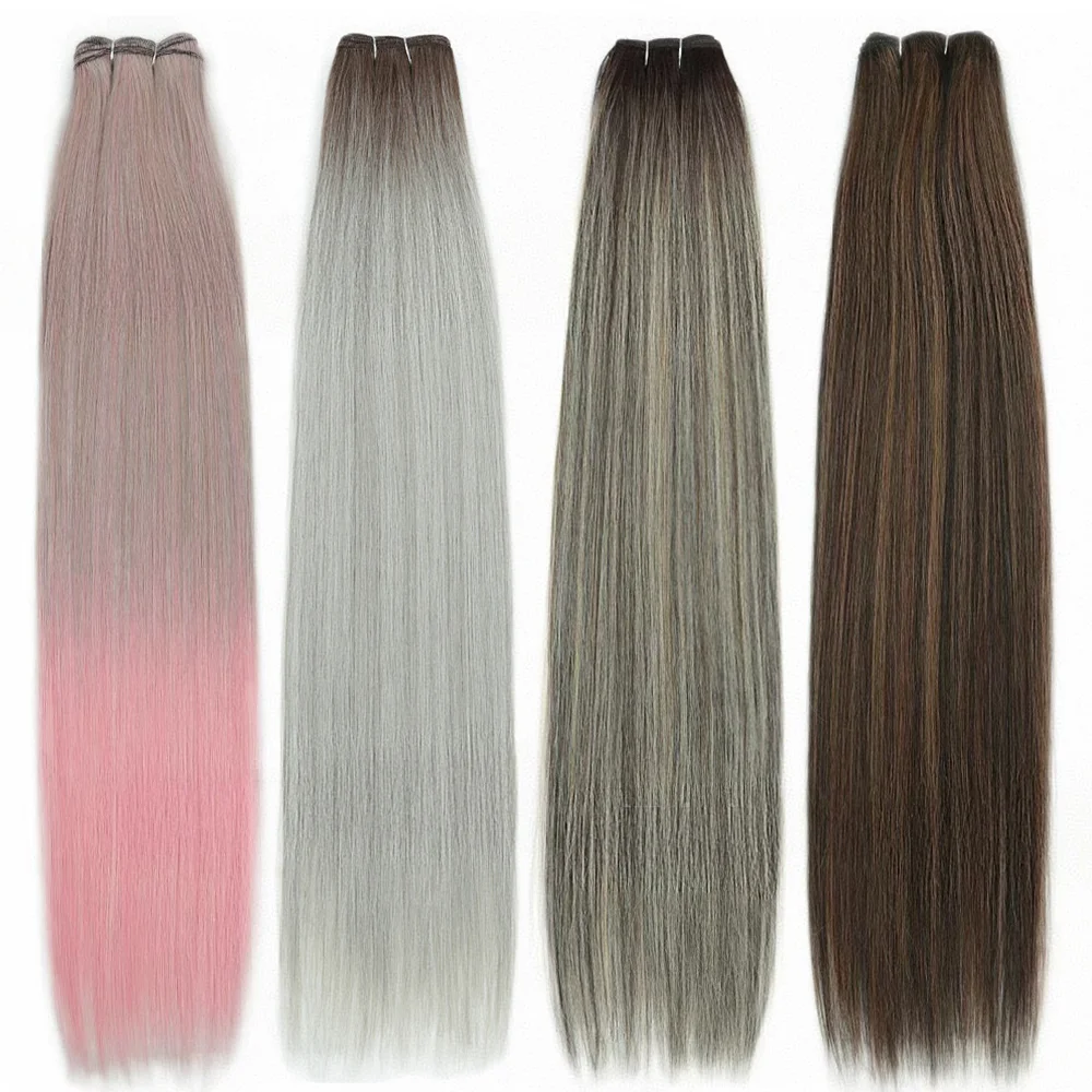 

Био синтетические пучки волос 26 дюймов 150 г Ombre блондинка коричневый серый мелирование высокотемпературные пришитые утки плетение волос для салона