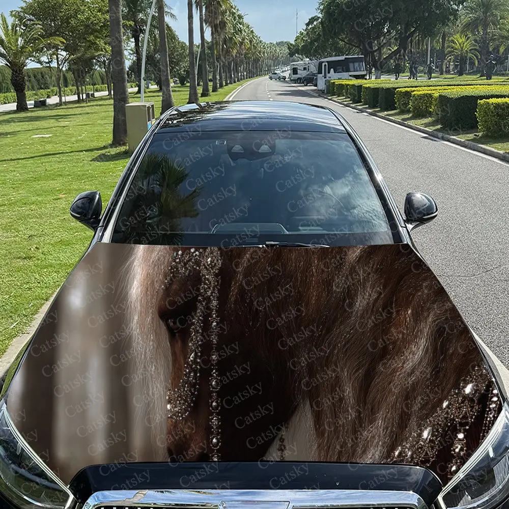 Eye-Catching Elegant Gilded Horse Car Cover Sticker, Auto Hood Decal, Car Exterior Scratch Resistant Decal, Trendy Gift for Car