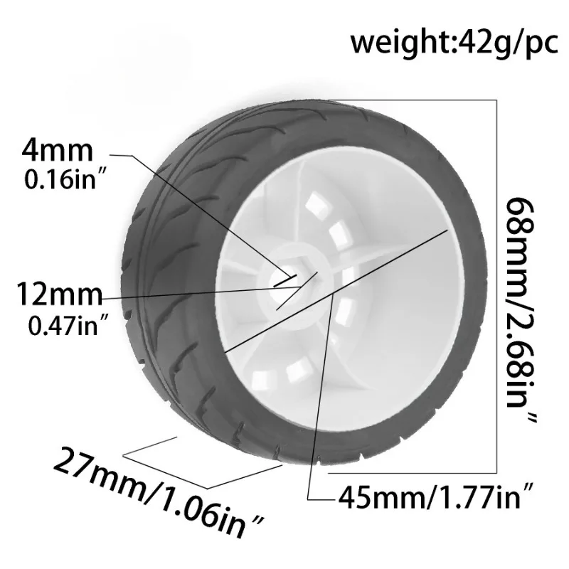 1:10 Racing Car Tires 68mm Tyre 12mm Hex for 1/10 RC On Road Car Tamiya TT01 TT02 XV01 XV02 PTG-2 HSP HPI Kyosho Upgrade Parts