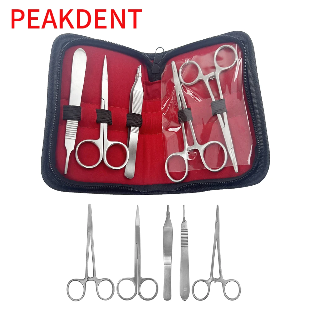 5Pc/Set  Dental Stainless Steel Medical Surgical Suture Surgical Tissue Forceps Tweezer Set Forceps Hemostat Oral Surgery Tools