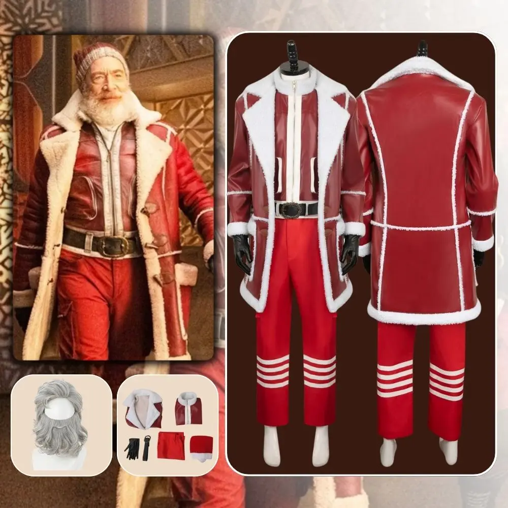 

Christmas Santa Claus Costume Red One Cosplay Disguise Adult Men Uniform Set Wig Fantasia Xmas Outfit Halloween Carnival Suit