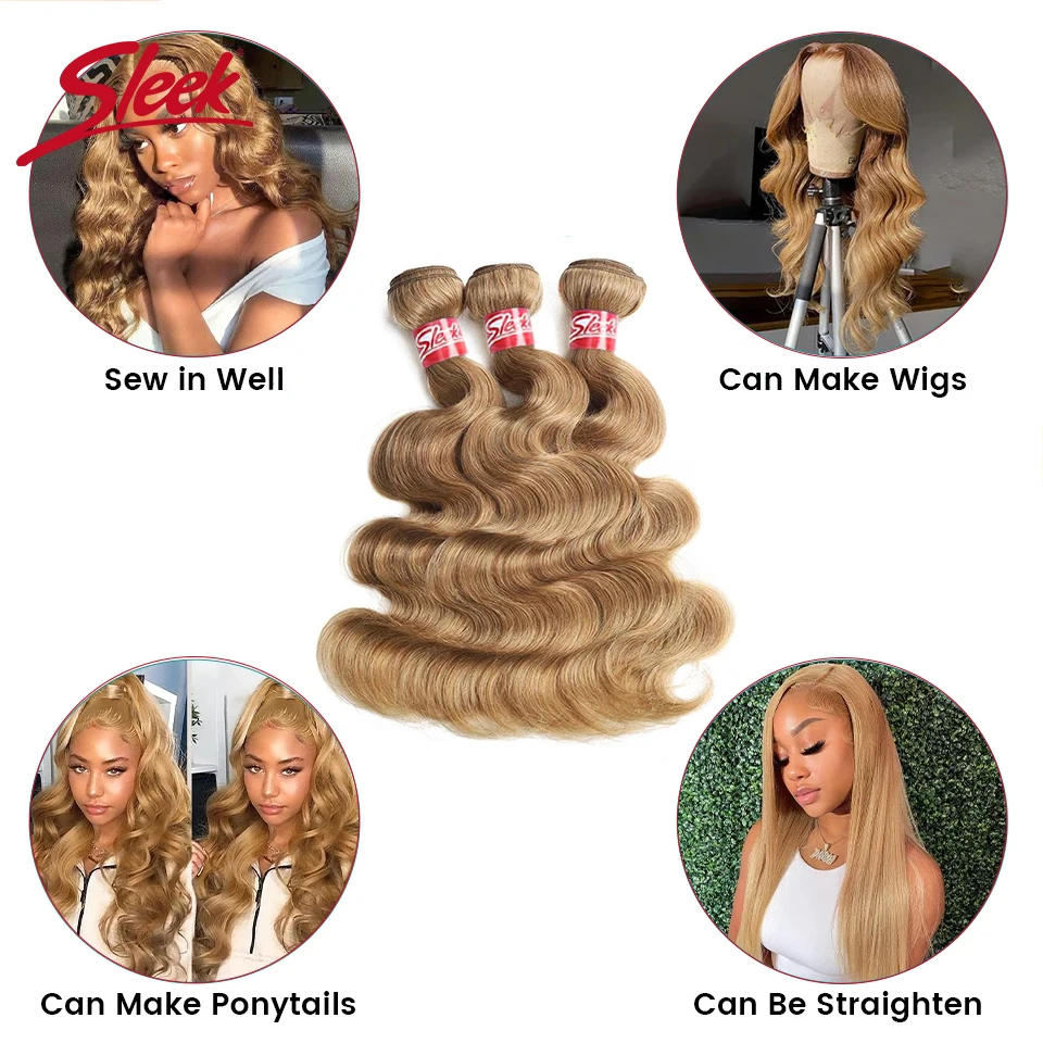 Blond 27# Brazilian Body Wave Bundles Nature Remy Human Hair 8 To 26 Inches Sold By 1/3/4 Hair Extension For Black Women