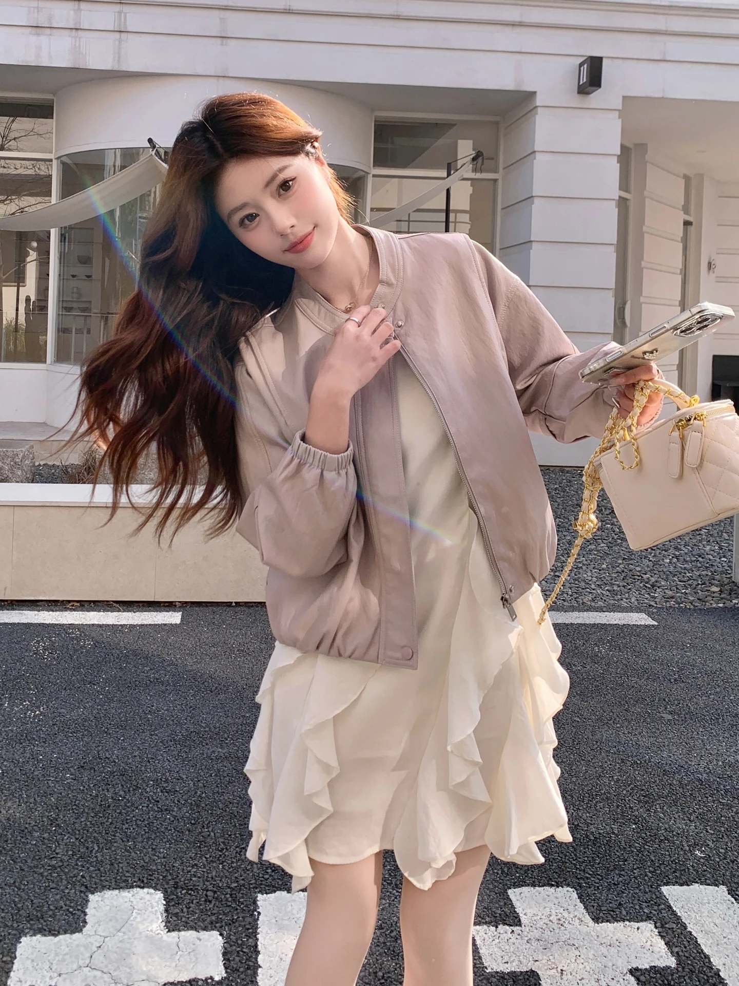 

Корейская укороченная мотоциклетная куртка для женщин, свободного кроя, из протеиновой кожи, весна 2026, с воротником-стойкой, на молнии