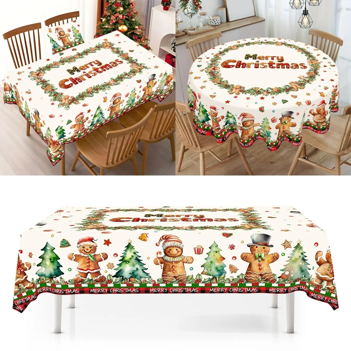 Rustikale Weihnachtstischdecke, Neujahr 2026, Lebkuchenmann-Tischdecke, Weihnachtsdekoration für Zuhause, 2025, Weihnachtsgeschenk, Navidad Noel