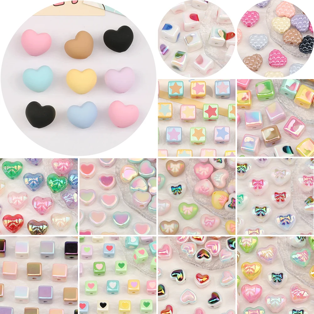 

Cordial Design 100Pcs Jewelry Findings & Components/DIY Acrylic Beads/Hand Made/Solid Aurora Effect/Heart Shape/Beads Making