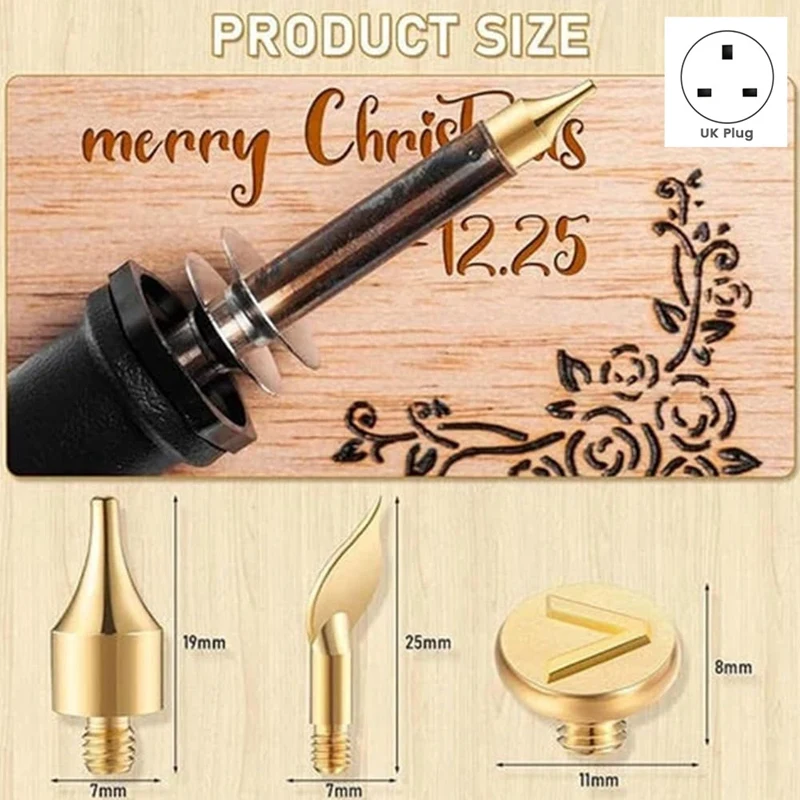 Set per bruciare legno/pelle fai-da-te + 26 lettere stampo in rame, Set di timbri alfabeto a legna, Set di punte per bruciare il legno spina UK