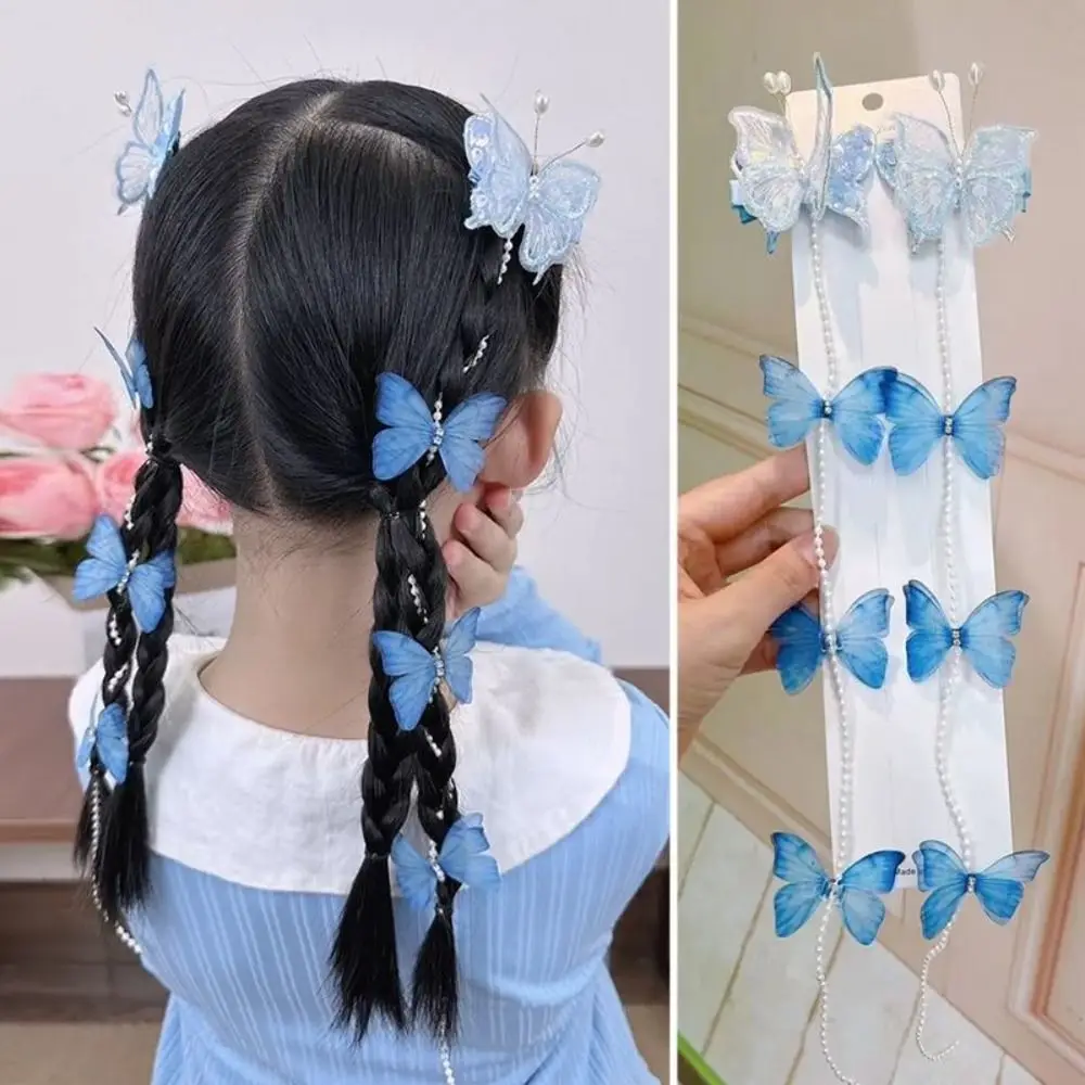 Forcina intrecciata con perle a rete dolce Copricapo colorato Catena per capelli intrecciata Accessori per capelli Mollette per ragazze con nappe
