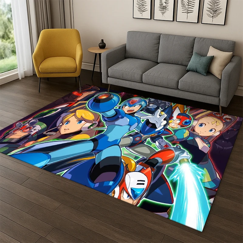 Retro Rockman Mega Man Game Cartoon Carpet Rug for Playroom Bedroom Living Room Sofa Home Decor,kid Area Rug Non-slip Floor Mat