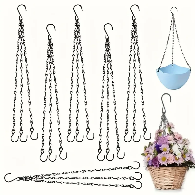 6-Pack Black Iron Hanging Basket Chains with Hooks Multifunctional Metal Chain Hooks for Garden Pots and Baskets DIY Bird Feeder